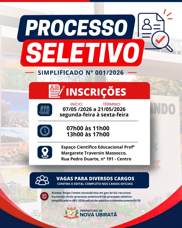 Prefeitura anuncia abertura de inscri&ccedil;&otilde;es para Processo Seletivo Simplificado 2026